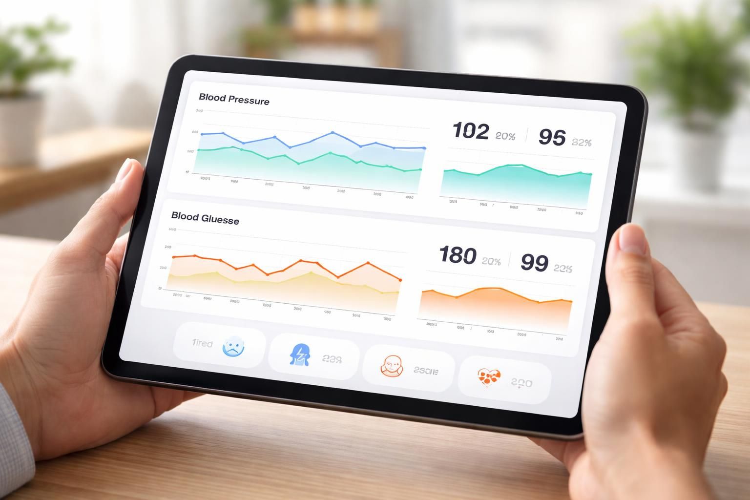 suivez facilement votre santé au quotidien : mesurez votre tension, surveillez votre glycémie et enregistrez vos symptômes directement sur votre tablette tactile.